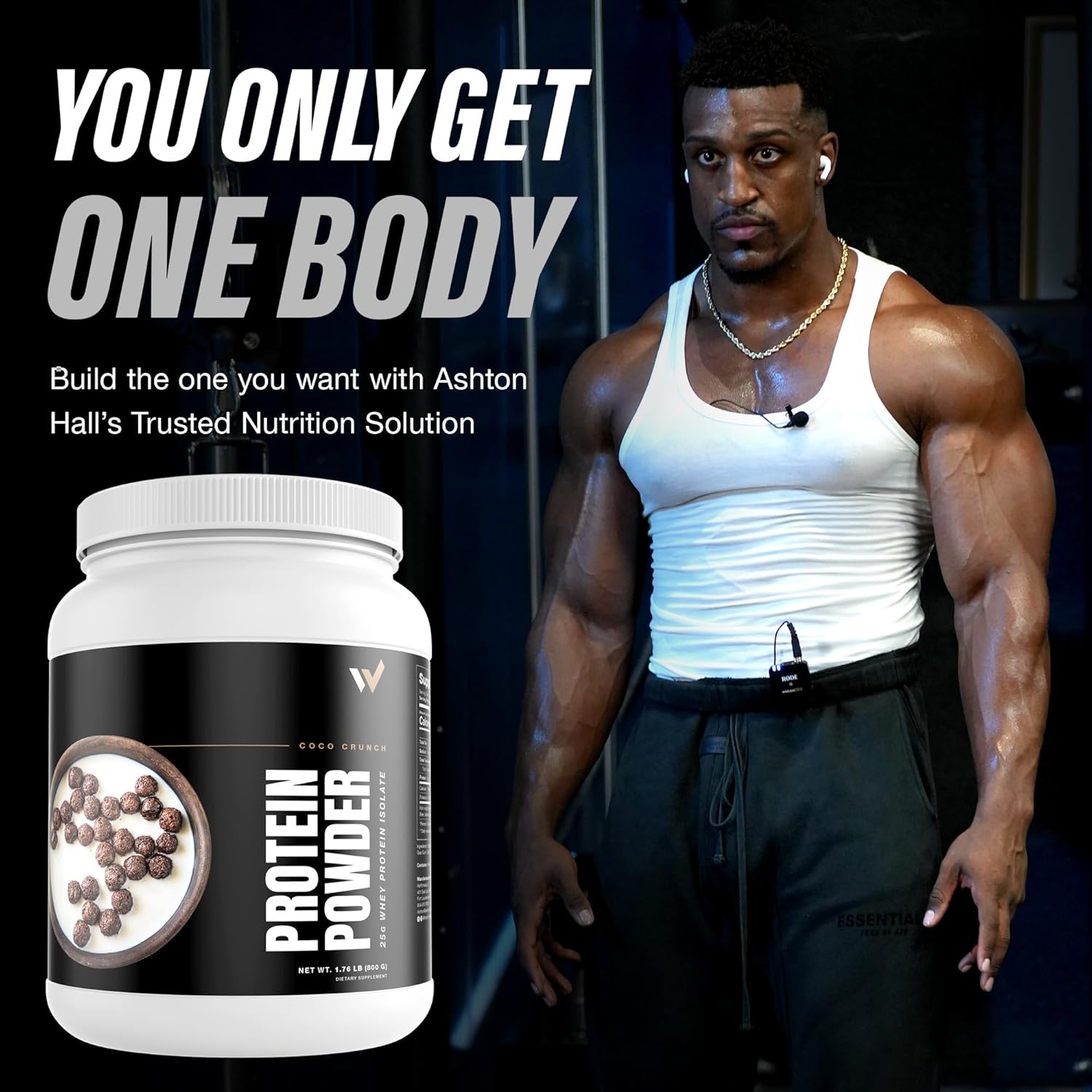 Ashton Hall Coco Crunch Whey Protein Isolate Powder - Low-Carb High-Protein Shake for Muscle Growth & Recovery - 25g Whey Protein/scoop