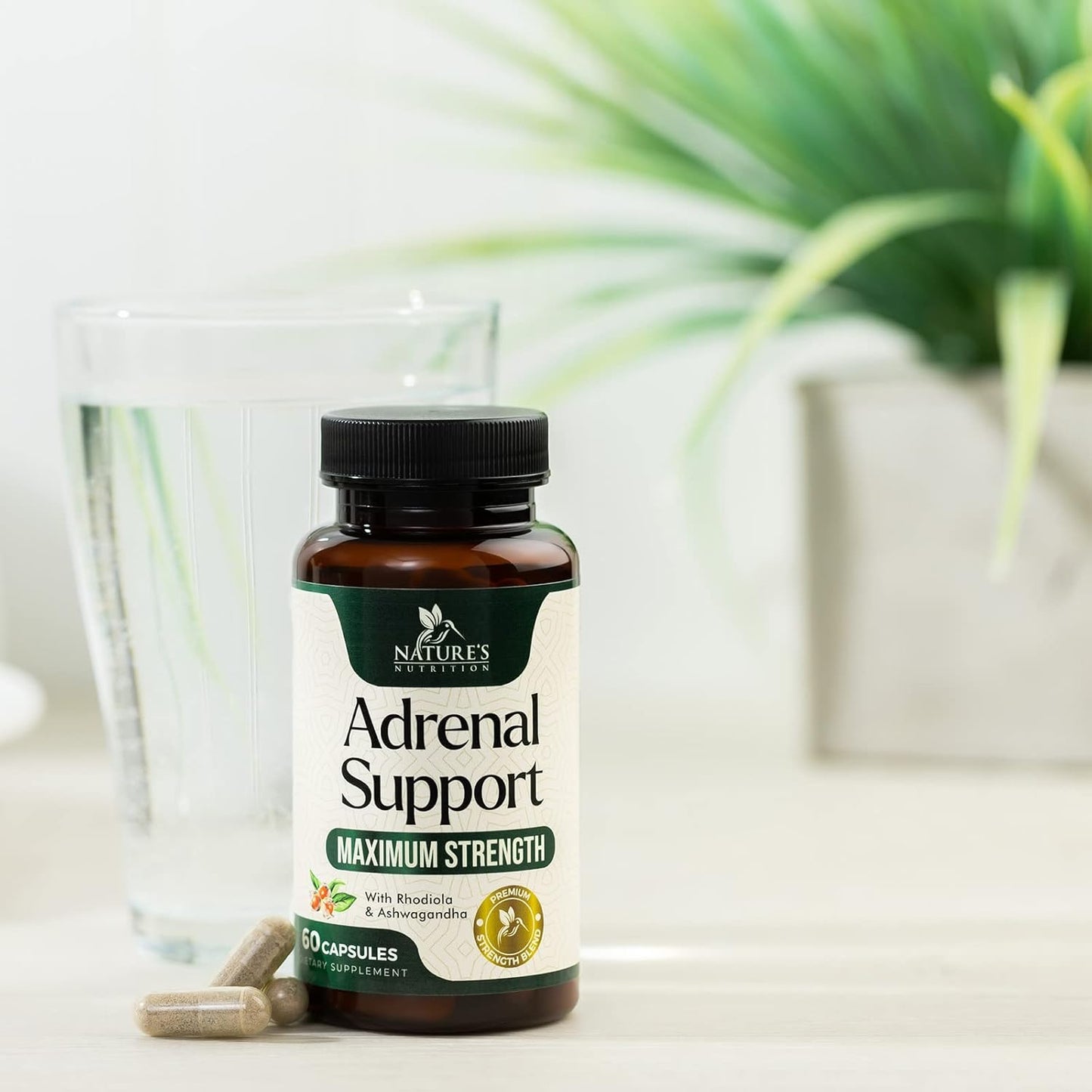 Ashwagandha & 10 Adaptogenic Herbs Adrenal Support Supplement - Rhodiola Rosea, Holy Basil - Energy Balance, Stress Relief - 60 Capsules