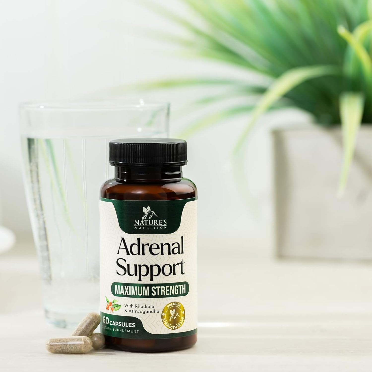 Ashwagandha & 10 Adaptogenic Herbs Adrenal Support Supplement - Rhodiola Rosea, Holy Basil - Energy Balance, Stress Relief - 60 Capsules