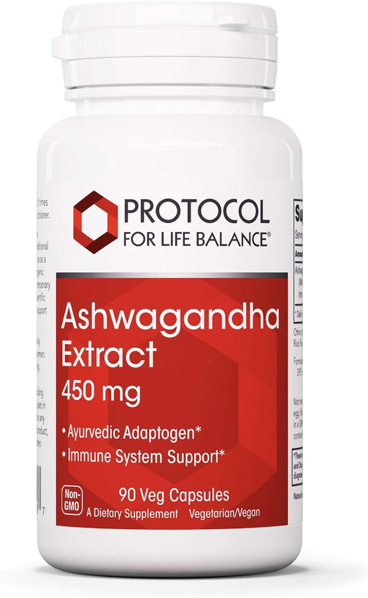 Ashwagandha 450mg Capsules for Immune Support - Ayurvedic Adaptogen Supplement by Protocol for Life Balance