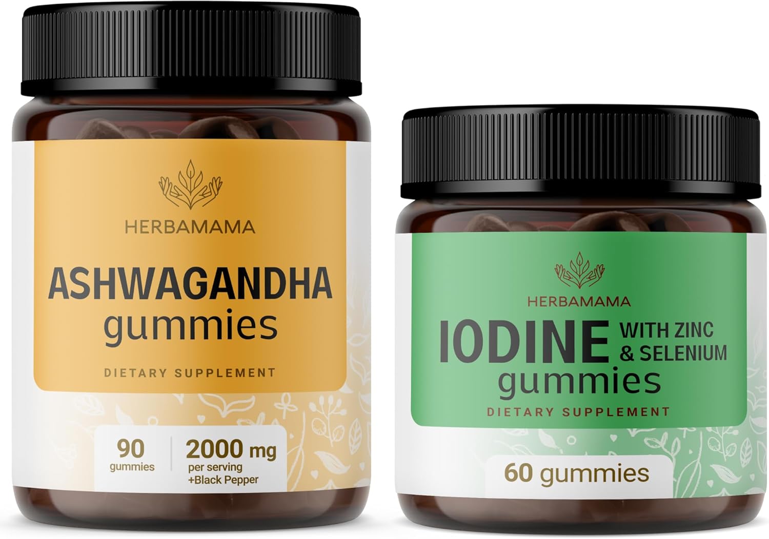 Ashwagandha and Iodine Supplement Bundle - 2000mg Ashwagandha Root + Potassium Iodine Gummies with Zinc & Selenium - Vegan, Non-GMO - 2 Pack