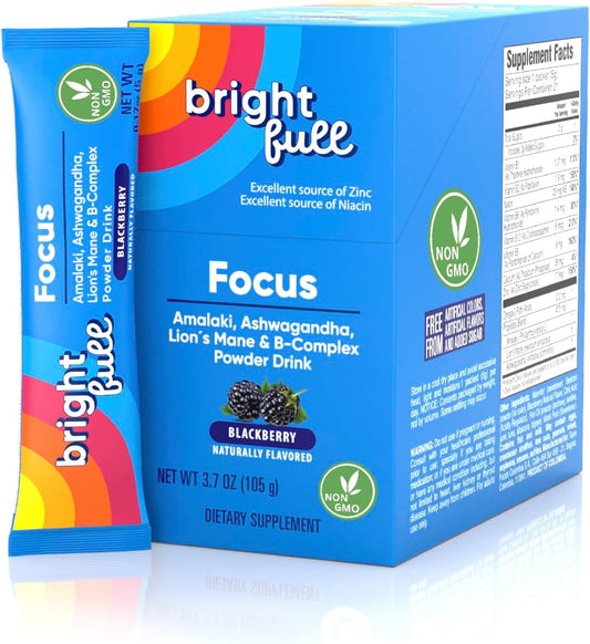 Ashwagandha and Lion's Mane Dietary Supplement Drink Mix with B-Complex Vitamins - BlackBerry Flavored - 21 Packets