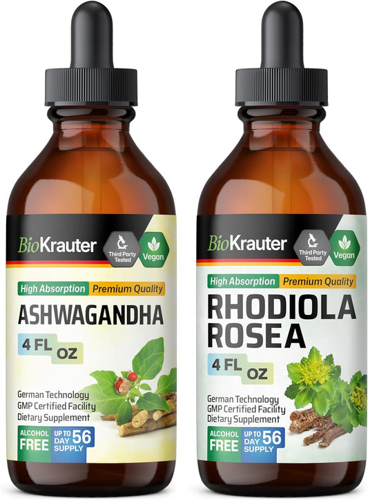 Ashwagandha and Rhodiola Rosea Tincture Bundle - 4 Fl. Oz. Each - BIO KRAUTER