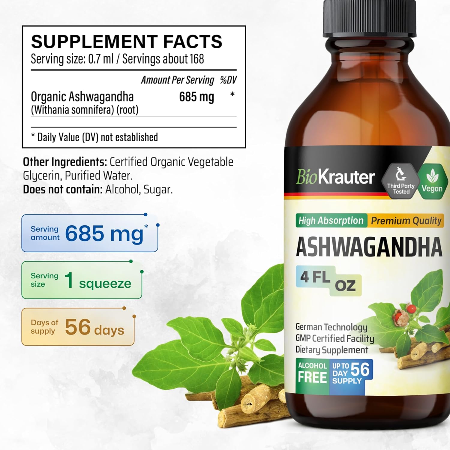 Ashwagandha and Rhodiola Rosea Tincture Bundle - 4 Fl. Oz. Each - BIO KRAUTER