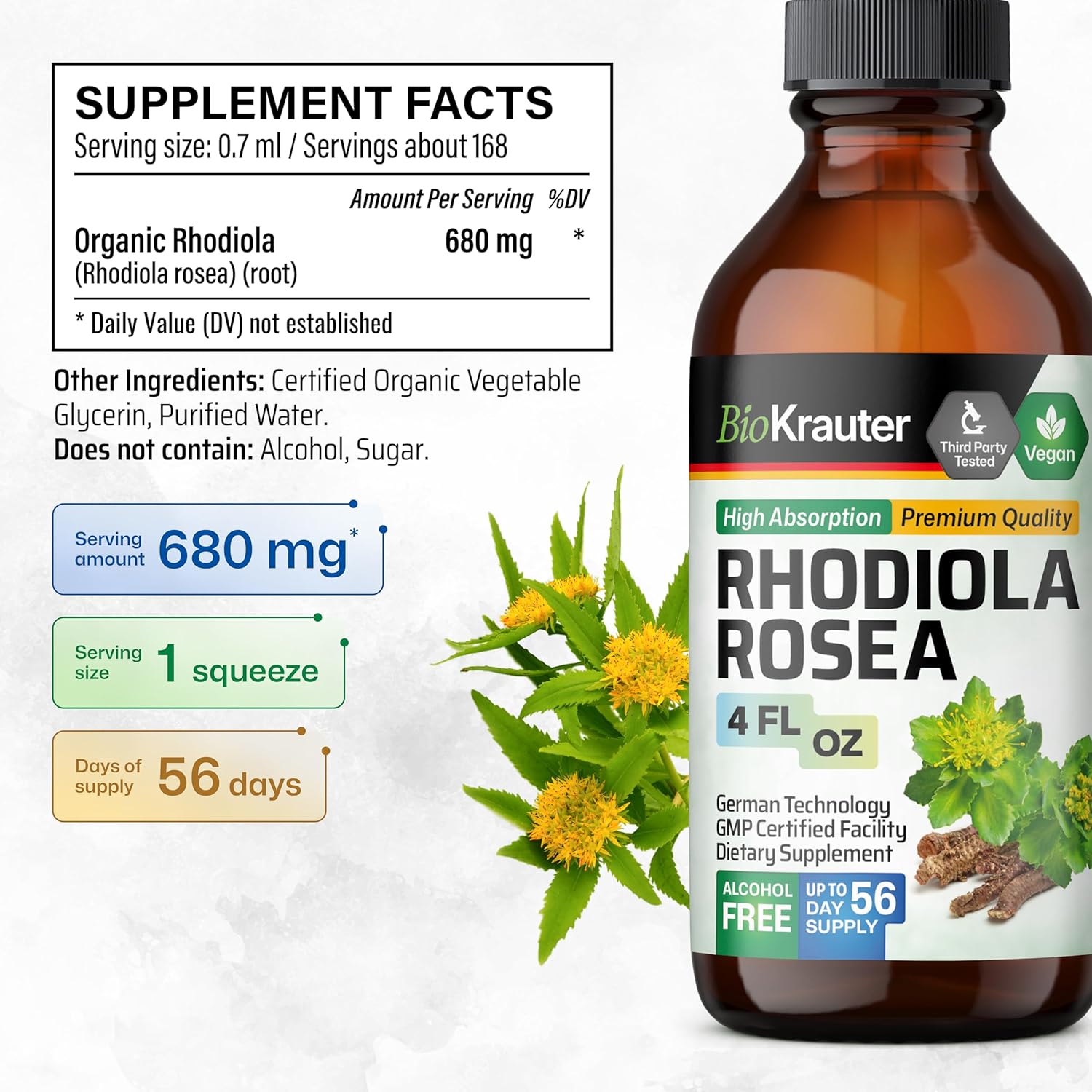 Ashwagandha and Rhodiola Rosea Tincture Bundle - 4 Fl. Oz. Each - BIO KRAUTER