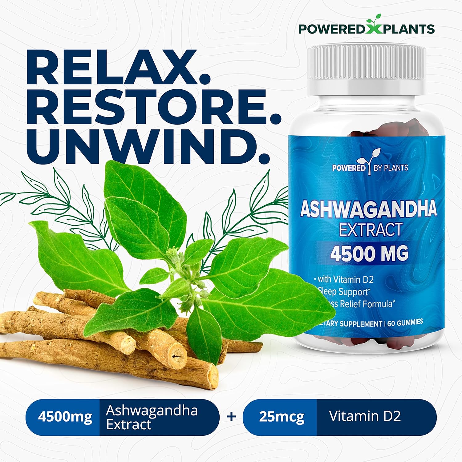 Ashwagandha Gummies for Sleep, Memory, and Cognitive Support - 2 Pack, 120 Servings - Men and Women's Ashwagandha Gummies