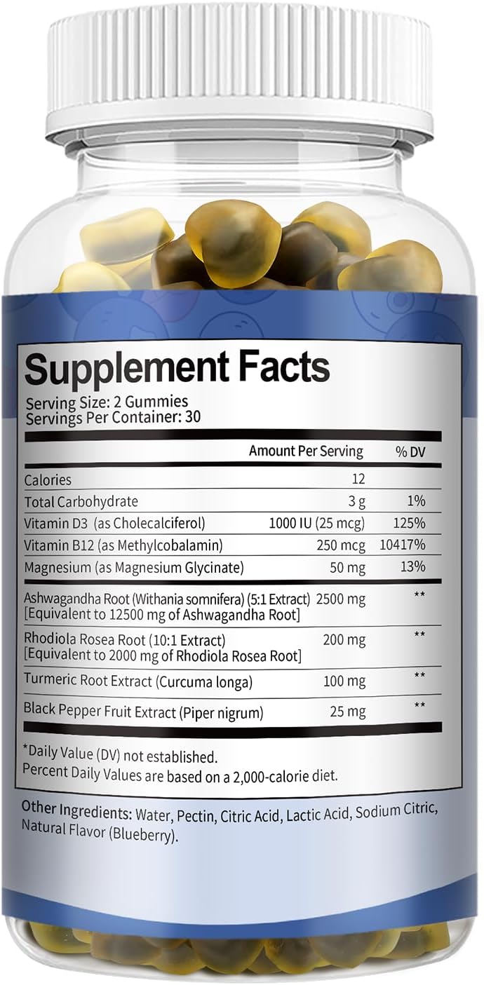 Ashwagandha Gummies with Magnesium Glycinate and Rhodiola Rosea for Women and Men - Totaria Supplement