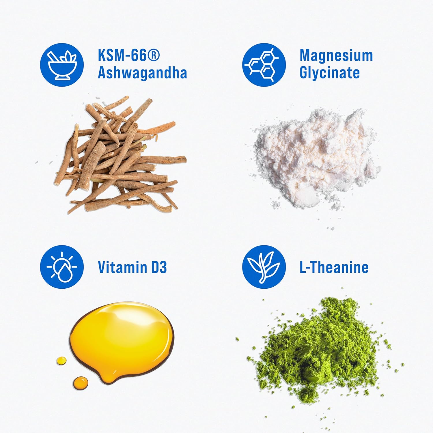 Ashwagandha KSM 66, Magnesium Glycinate, L-Theanine Drink Mix - Vitamin D3 Supplement for Focus & Support - 30 Servings