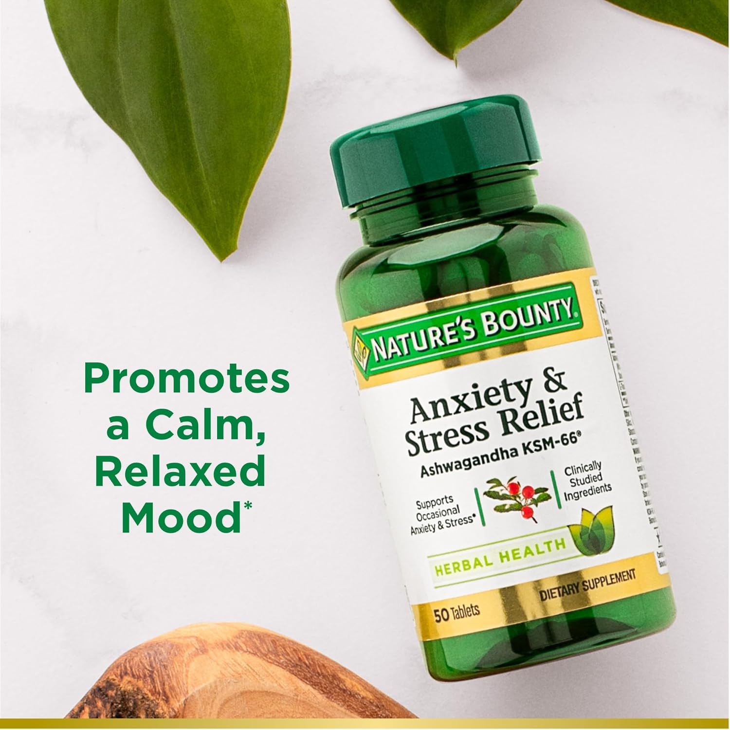 Ashwagandha KSM-66 Tablets for Anxiety & Stress Relief - 50 Count, Natural Mood Support by Nature's Bounty