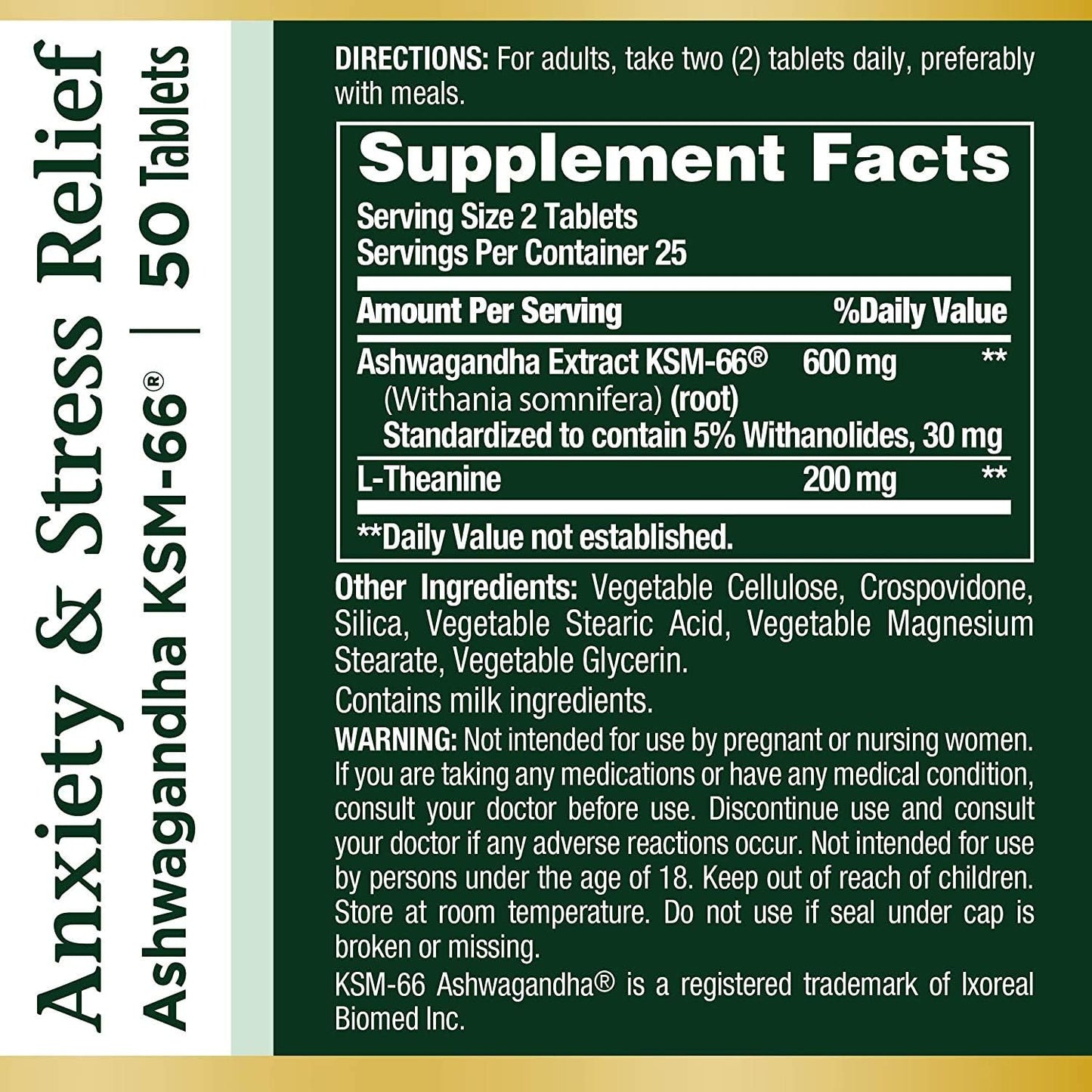 Ashwagandha KSM-66 Tablets for Anxiety & Stress Relief - 50 Count, Natural Mood Support by Nature's Bounty
