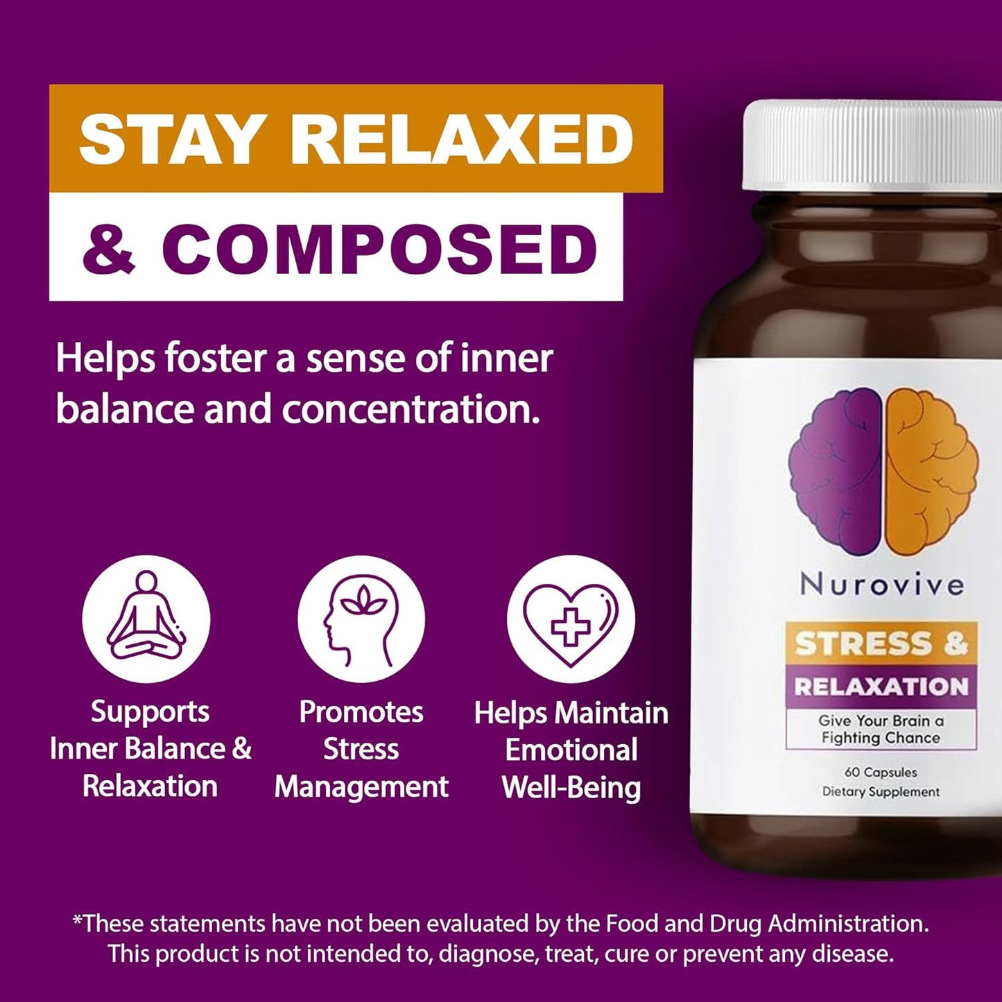 Ashwagandha Lemon Balm Capsules for Stress Relief and Mental Focus - Daily Wellness Support Supplement for Men and Women, 60 Capsules