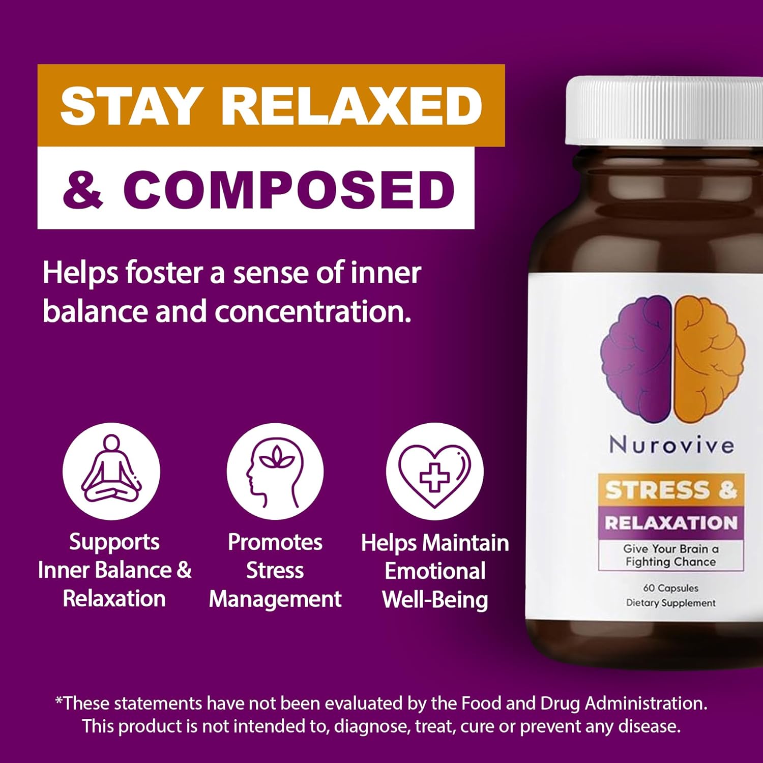 Ashwagandha Lemon Balm Capsules for Stress Relief and Mental Focus - Daily Wellness Support Supplement for Men and Women, 60 Capsules