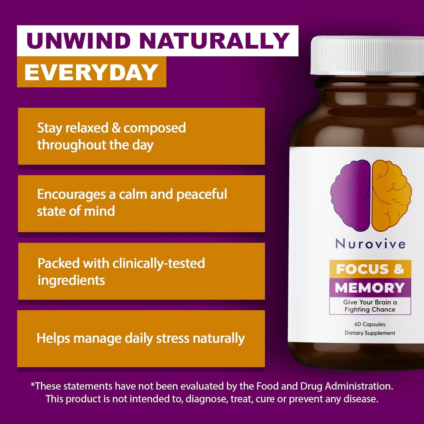 Ashwagandha Lemon Balm Capsules for Stress Relief and Mental Focus - Daily Wellness Support Supplement for Men and Women, 60 Capsules