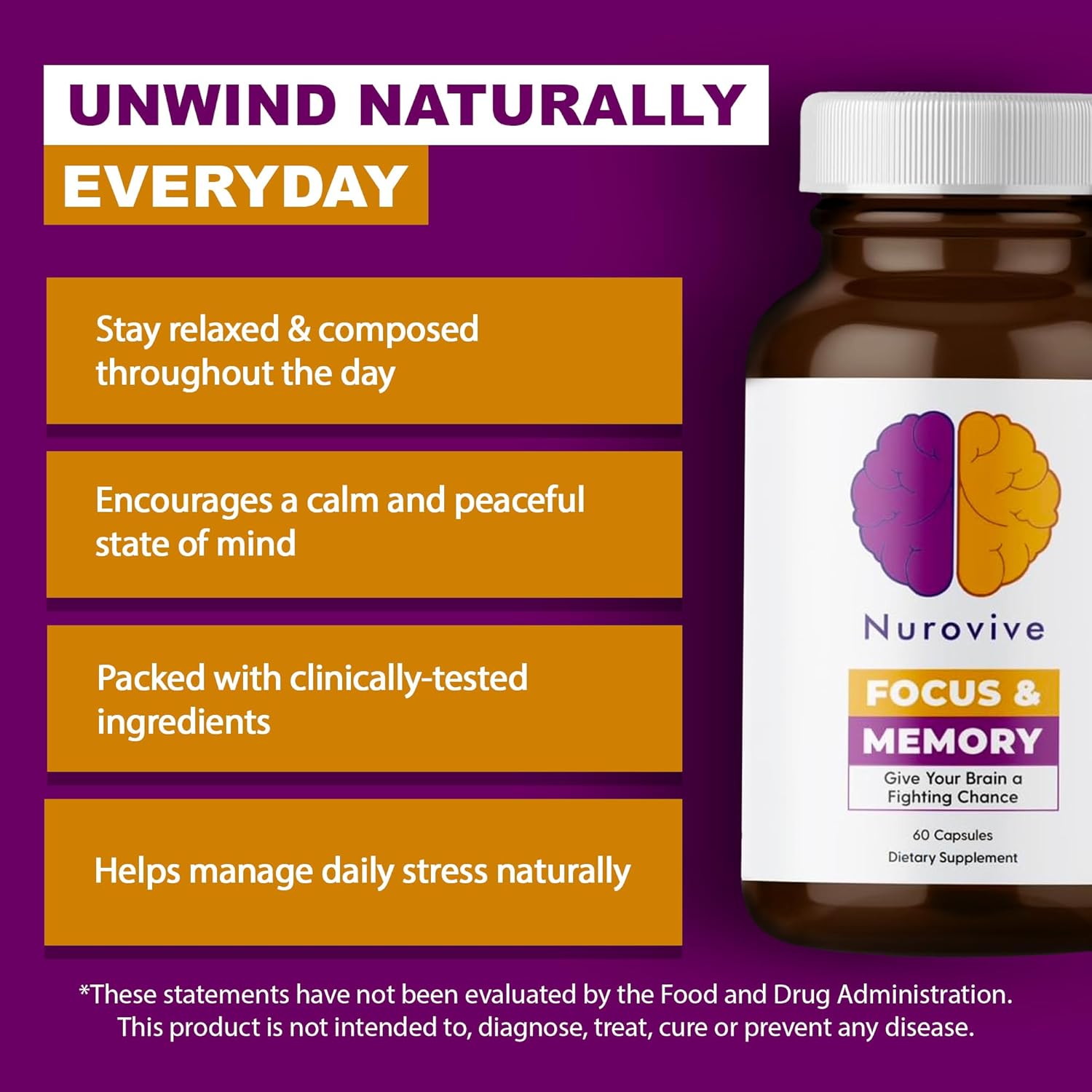 Ashwagandha Lemon Balm Capsules for Stress Relief and Mental Focus - Daily Wellness Support Supplement for Men and Women, 60 Capsules