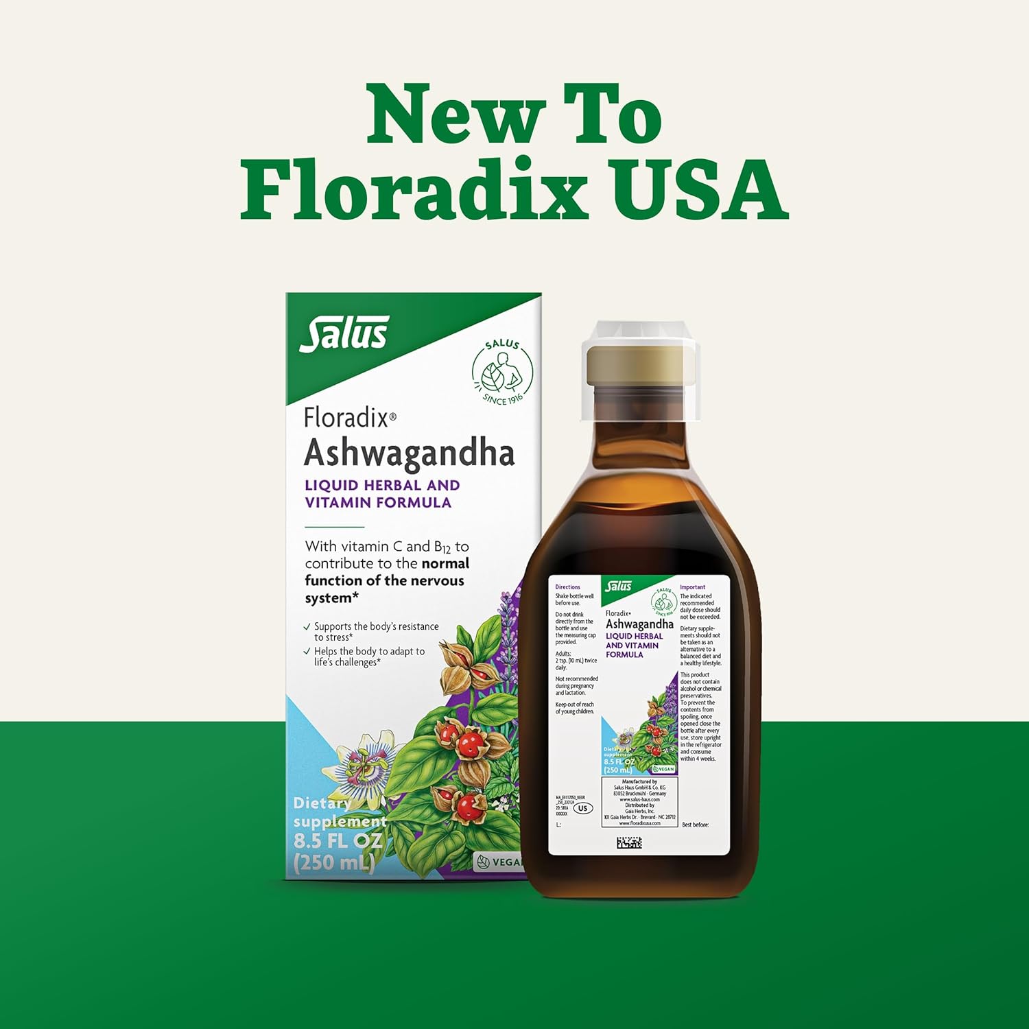 Ashwagandha Liquid Herbal Supplement with Vitamin C & B12 - Stress Support Formula - Vegan & Non-GMO - 8.5 fl oz