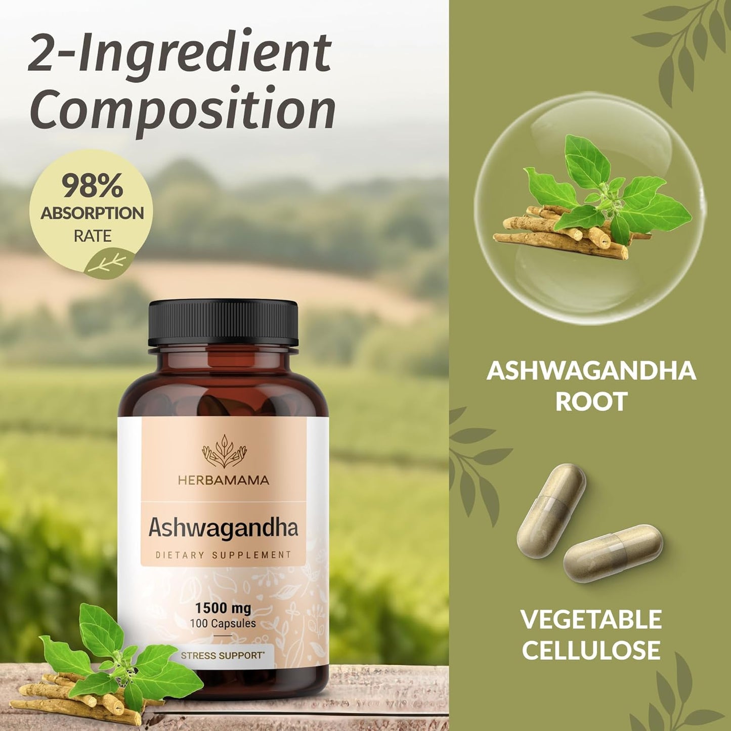 Ashwagandha Root Capsules & Turmeric Ginger Tincture Bundle - 1500 mg, Vegan, Non-GMO, Sugar & Alcohol-Free - 2 Pack