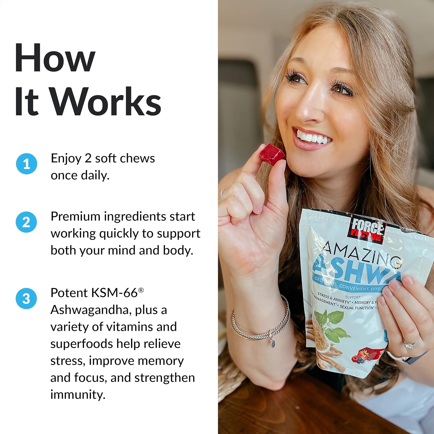 Ashwagandha Supplement for Stress, Memory, Focus, and Immune Support - 120 Soft Chews with KSM-66 Ashwagandha