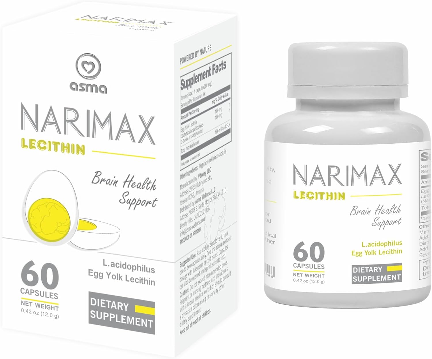 Asma Narimax Lecithin Supplement for Better Nutrition, 60 Plant-Based Capsules