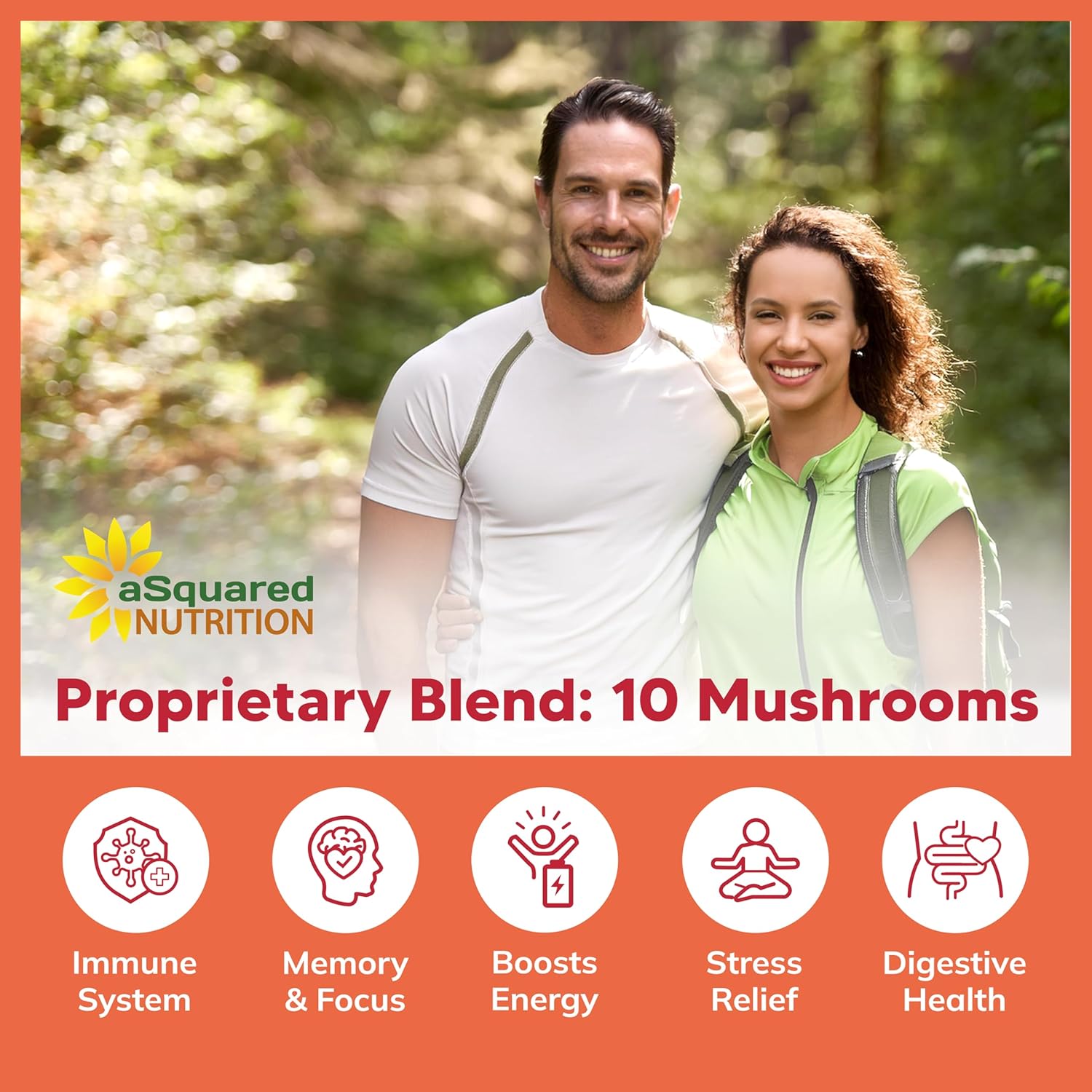 aSquared Nutrition Mushroom Gummies - 10x Complex Supplement for Energy, Focus, and Immune Support - Lions Mane, Turkey Tail, Reishi, Cordyceps, Chaga - Men & Women - Convenient Alternative to Powder, Capsules, and Pills
