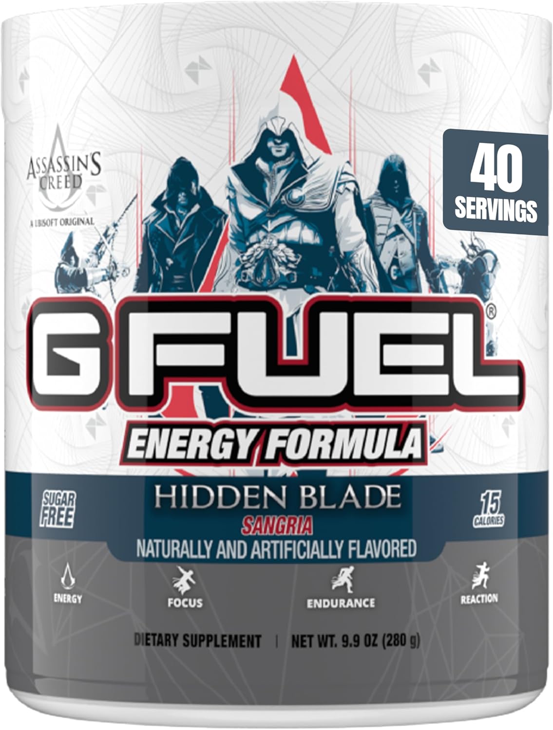 Assassin's Creed Hidden Blade Energy Drink Powder - Pre Workout Mix for Gamers - Sugar Free Focus Amino - Antioxidants - 9.9oz (Sangria, 40 Servings)