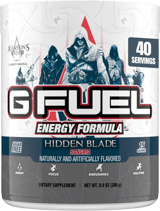 Assassin's Creed Hidden Blade Energy Drink Powder - Pre Workout Mix for Gamers - Sugar Free Focus Amino - Antioxidants - 9.9oz (Sangria, 40 Servings)