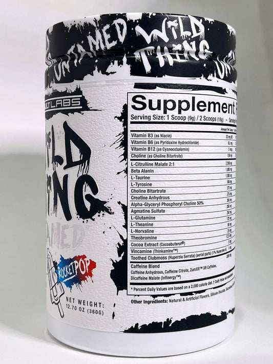 Assault Labs Wild Thing Pre Workout Powder - Di-Citrulline Malate, Beta Alanine, L-Glutamine, Caffeine Anhydrous, L-Tyrosine, Huperzine, Cocoa Extract - Energy, Muscle Health, Focus - Rocket Pop Flavor