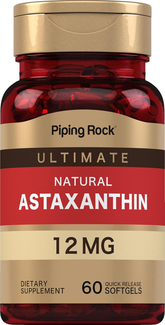 Astaxanthin 12mg Extract Supplement Softgels | 60 Quick Release Capsules | Gluten Free, Non-GMO by Piping Rock