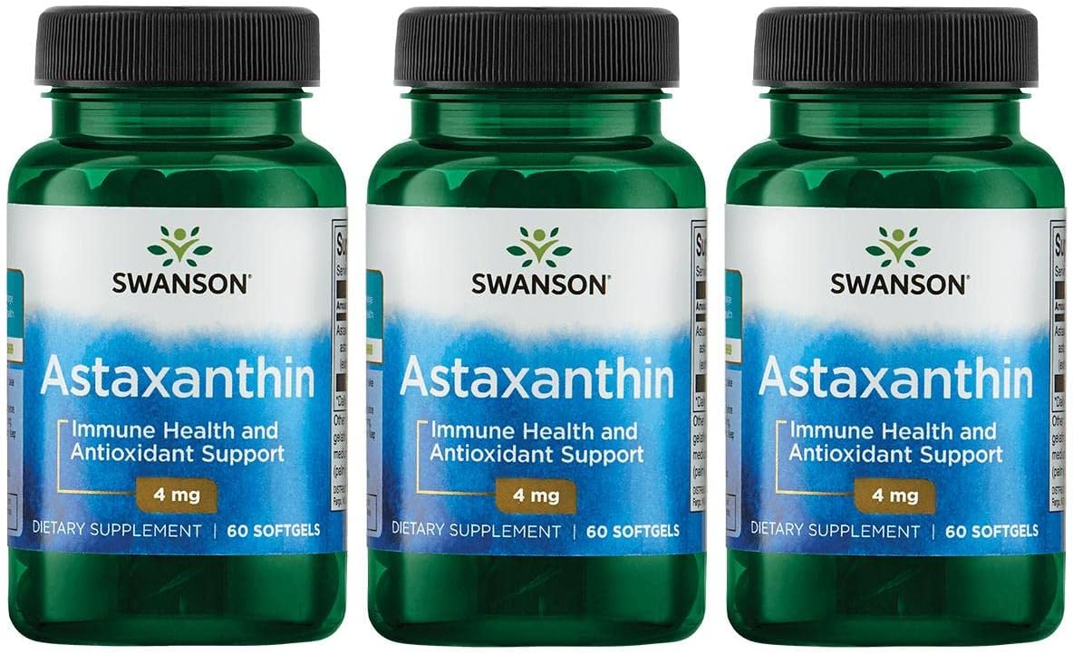 Astaxanthin 4mg Softgels for Eye, Brain, and Skin Health - Antioxidant Support Supplement - 60 Softgels (3 Pack)