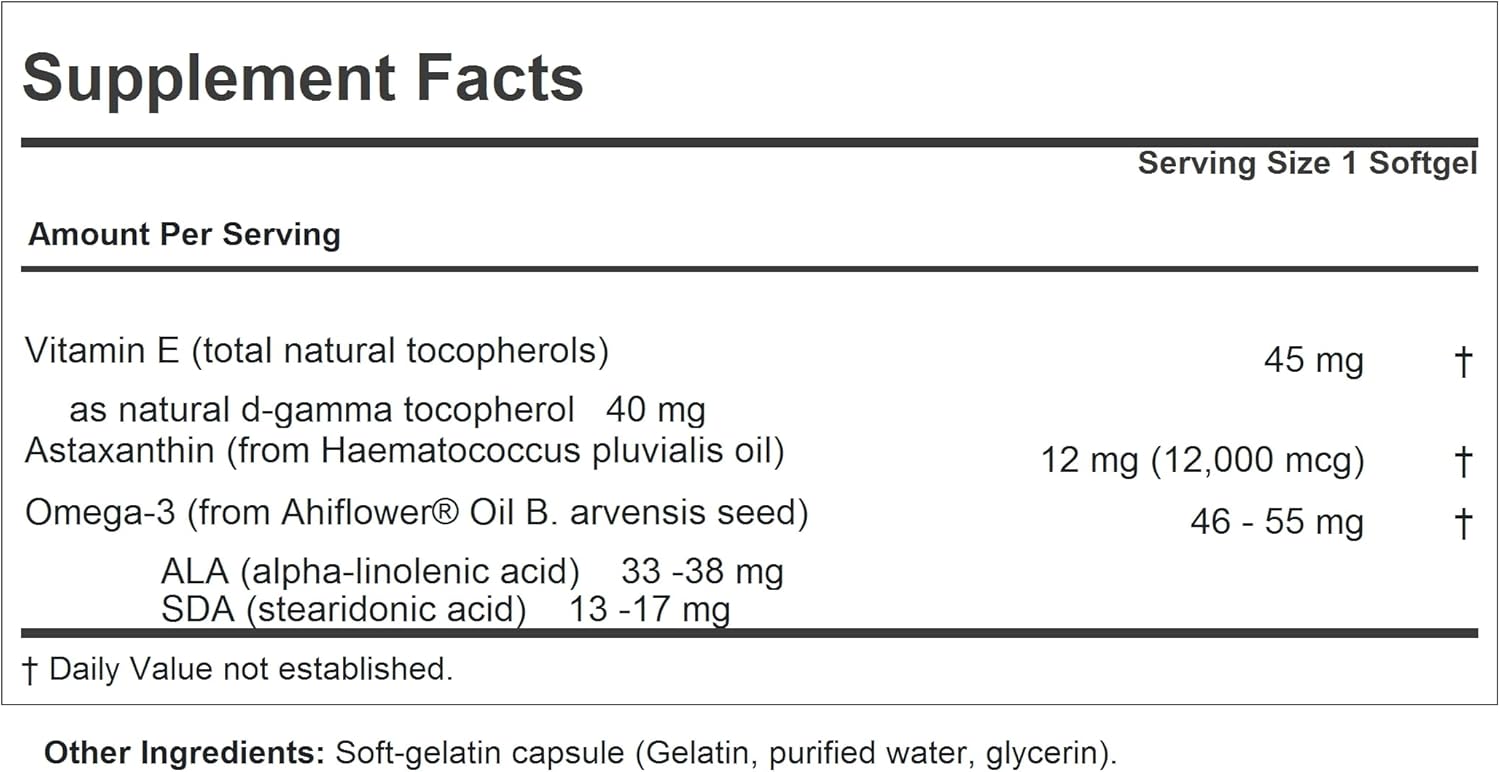 ASTAXANTHIN Softgels - 12000 mcg Natural Antioxidant for Eyes, Heart, Skin - No Additives - Easy to Swallow