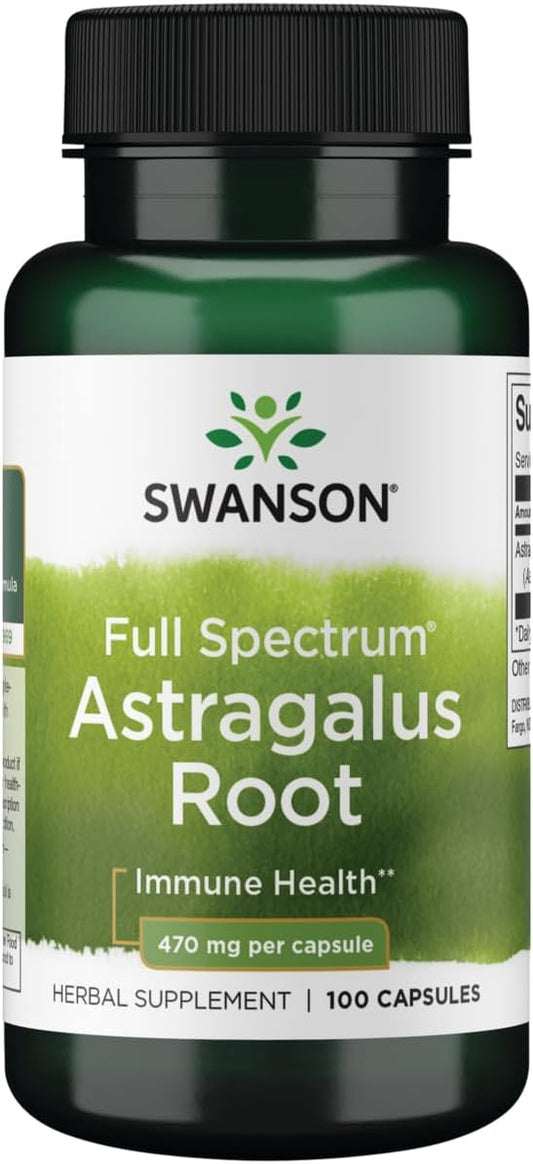 Astragalus Root Capsules - Immune System Support & Heart/Liver Health - 100 Capsules, 470mg