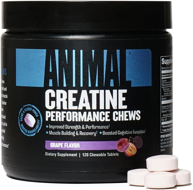 AstraGin Enhanced Animal Creatine Chews Tablets for Energy & Focus - 5g Creatine Monohydrate Fury Pre Workout Powder