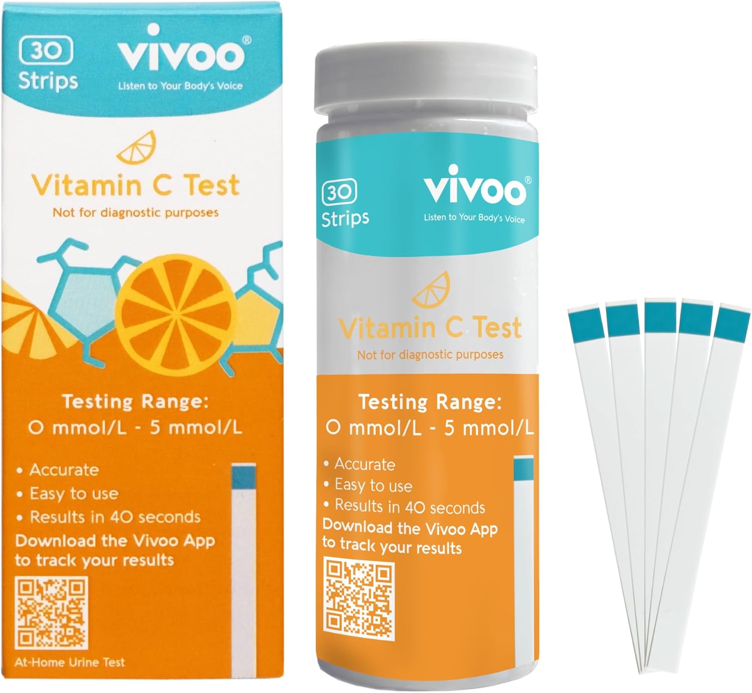 At-Home Vitamin C Status Test Kit - 30 Test Strips for Quick & Accurate Results, Monitor & Improve Your Nutrition Levels with Vivoo Test Strip