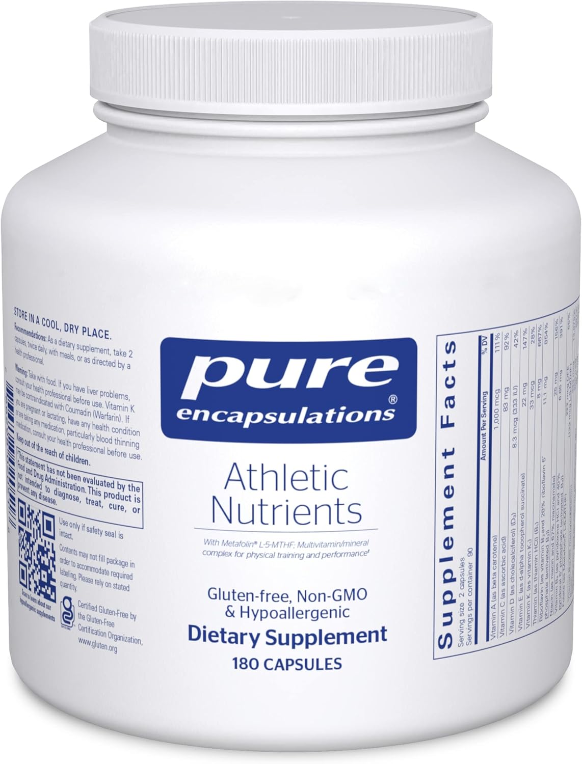 Athletic Nutrients Multivitamin for Exercise Performance | Pure Encapsulations | 180 Capsules