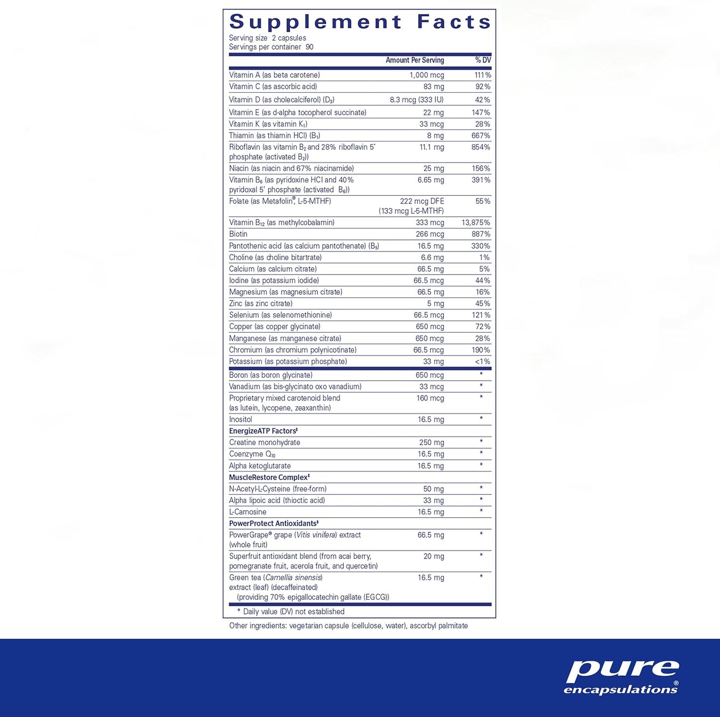 Athletic Nutrients Multivitamin for Exercise Performance | Pure Encapsulations | 180 Capsules
