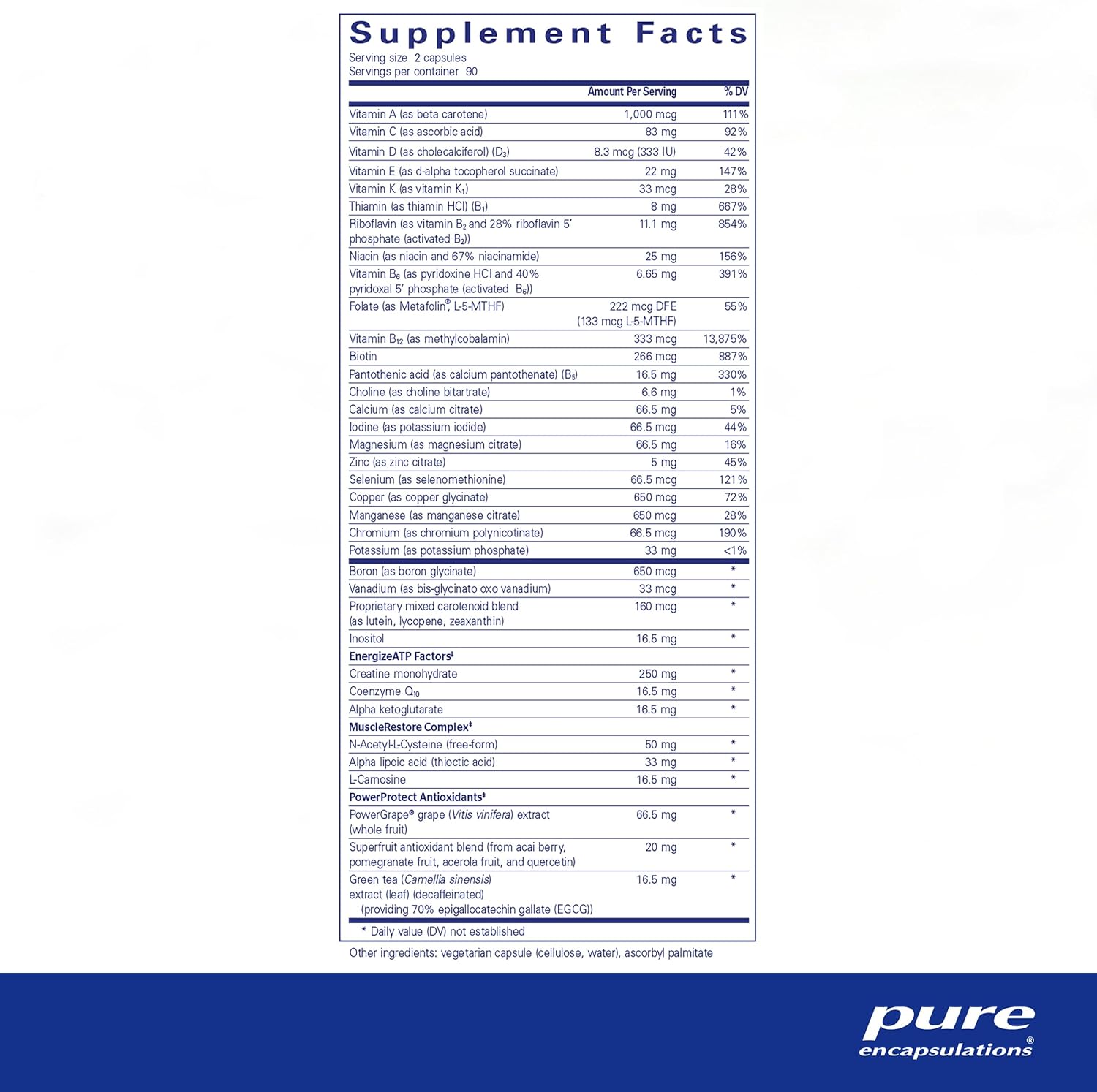 Athletic Nutrients Multivitamin for Exercise Performance | Pure Encapsulations | 180 Capsules