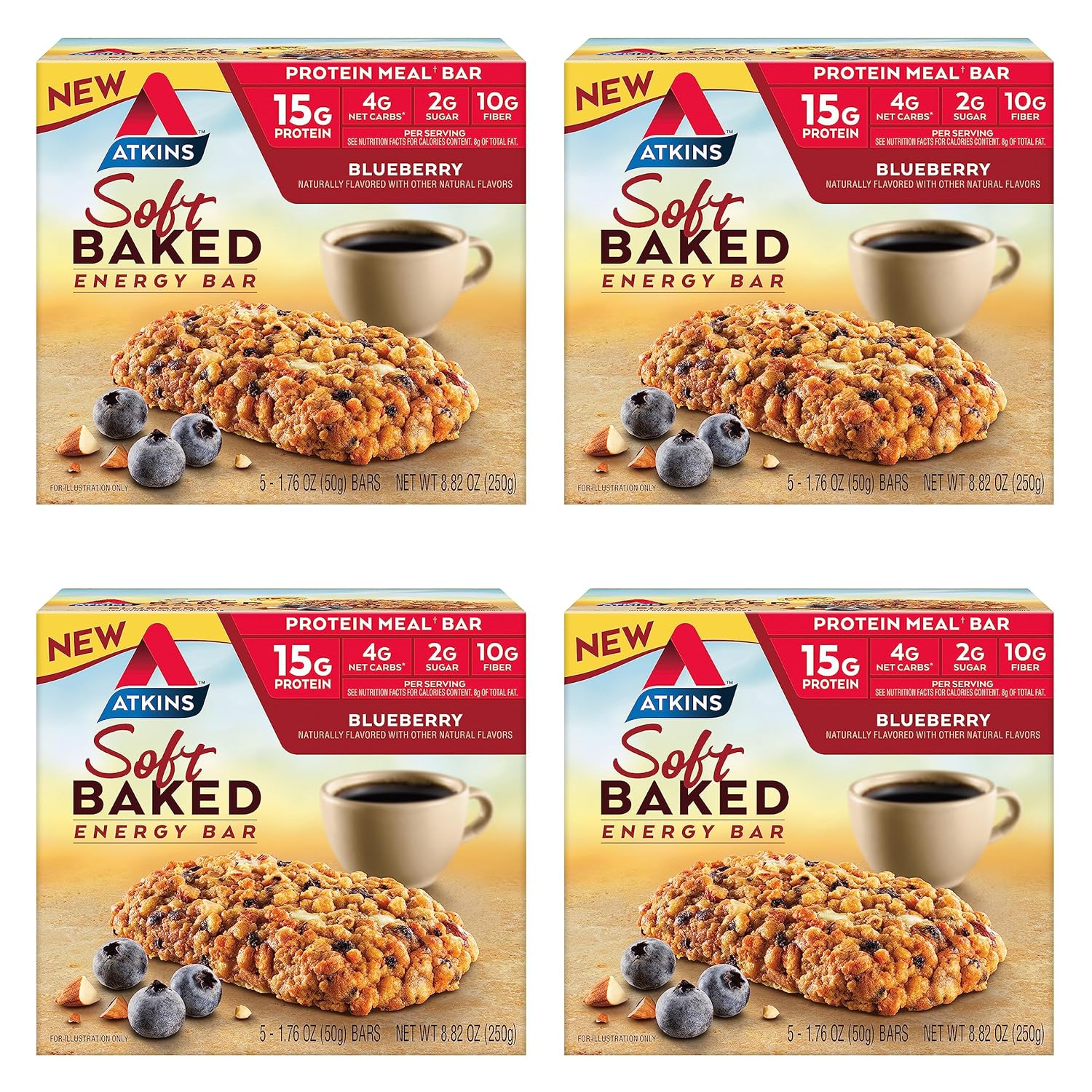Atkins Blueberry Soft Baked Energy Bars with 15g Protein and Peanut Butter Protein Cookie - High Protein, Low Sugar & Fiber-Rich Snacks