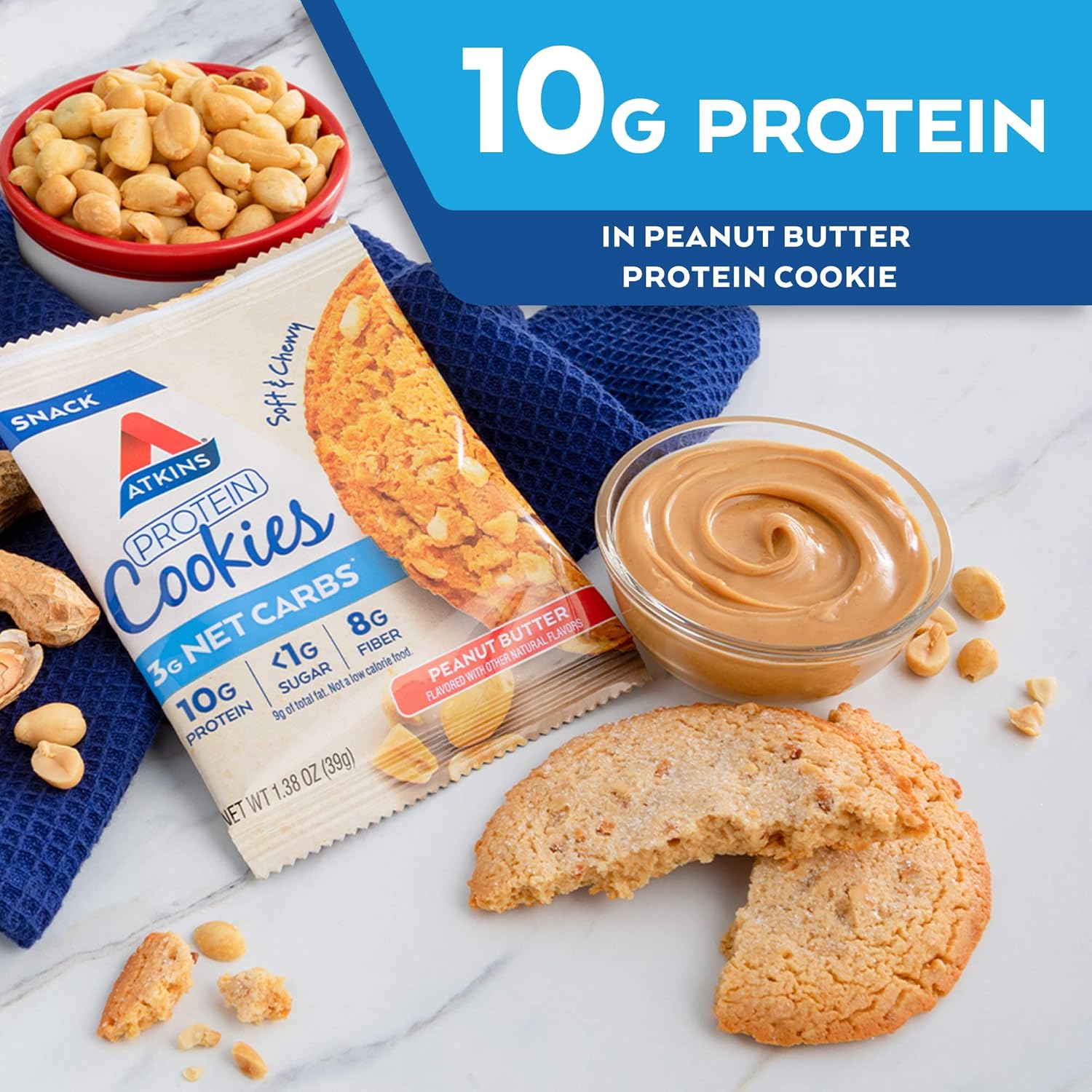 Atkins Blueberry Soft Baked Energy Bars with 15g Protein and Peanut Butter Protein Cookie - High Protein, Low Sugar & Fiber-Rich Snacks