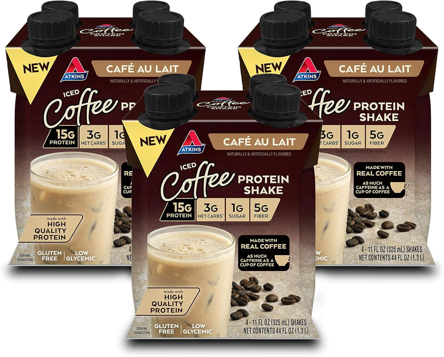 Atkins Café au Lait Iced Coffee Protein Shake - 15g Protein, Keto Friendly - 12 Count