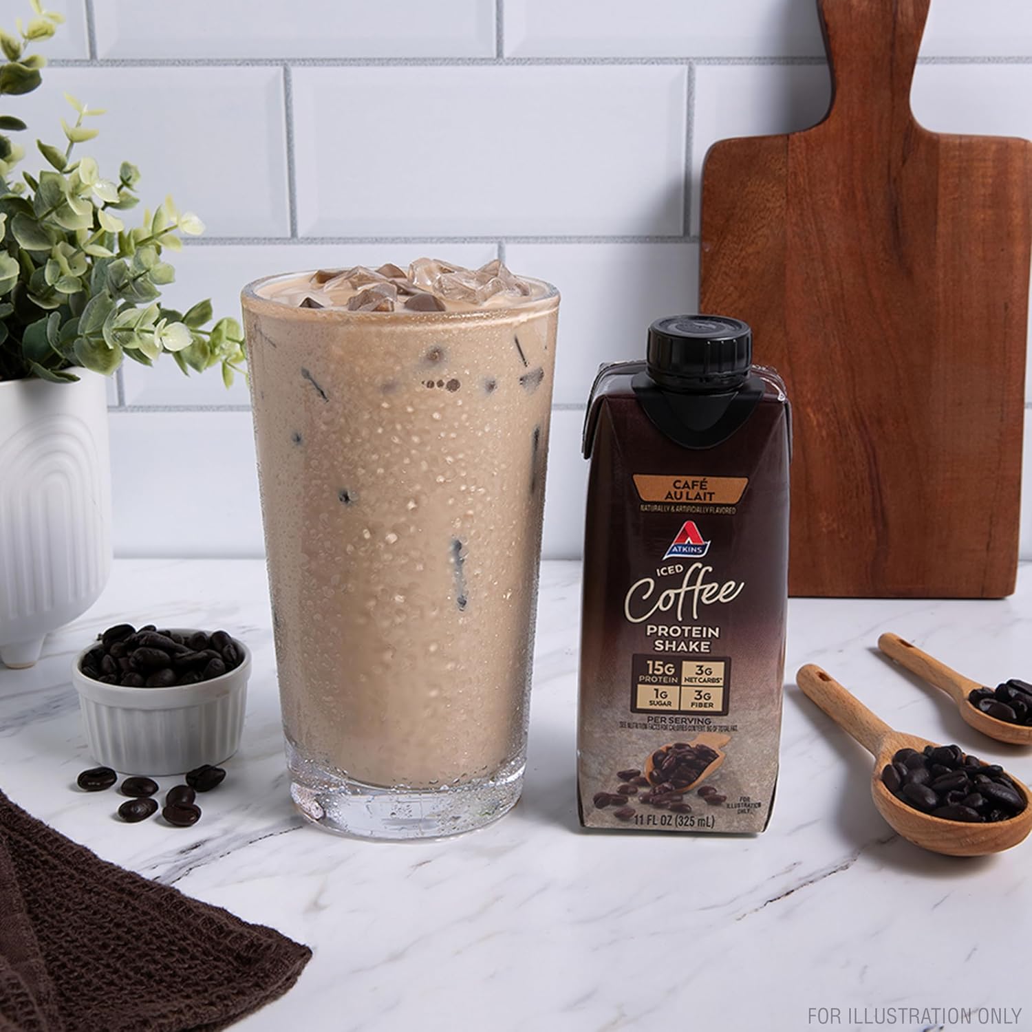 Atkins Café au Lait Iced Coffee Protein Shake - 15g Protein, Keto Friendly - 12 Count