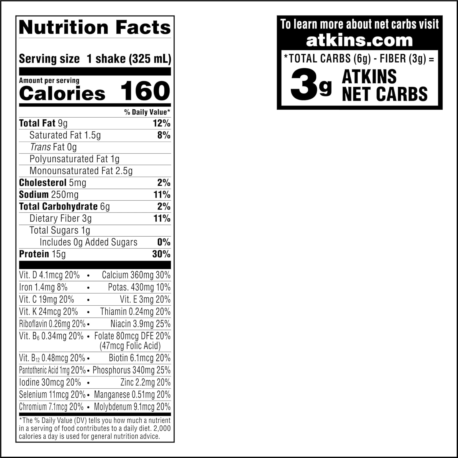 Atkins Café au Lait Iced Coffee Protein Shake - 15g Protein, Keto Friendly - 12 Count
