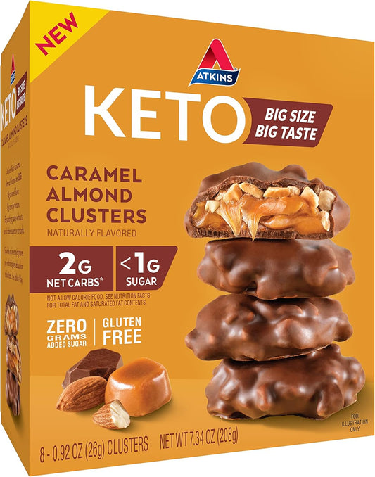 Atkins Caramel Almond Clusters: Gluten-Free, High-Fiber, Low Sugar, Keto-Friendly, 8-Pack