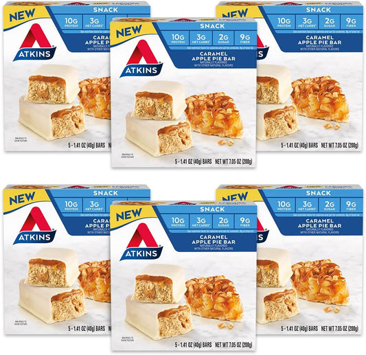 Atkins Caramel Apple Pie Snack Bars - High in Protein & Fiber, Low Carb & Sugar - 30 Bars