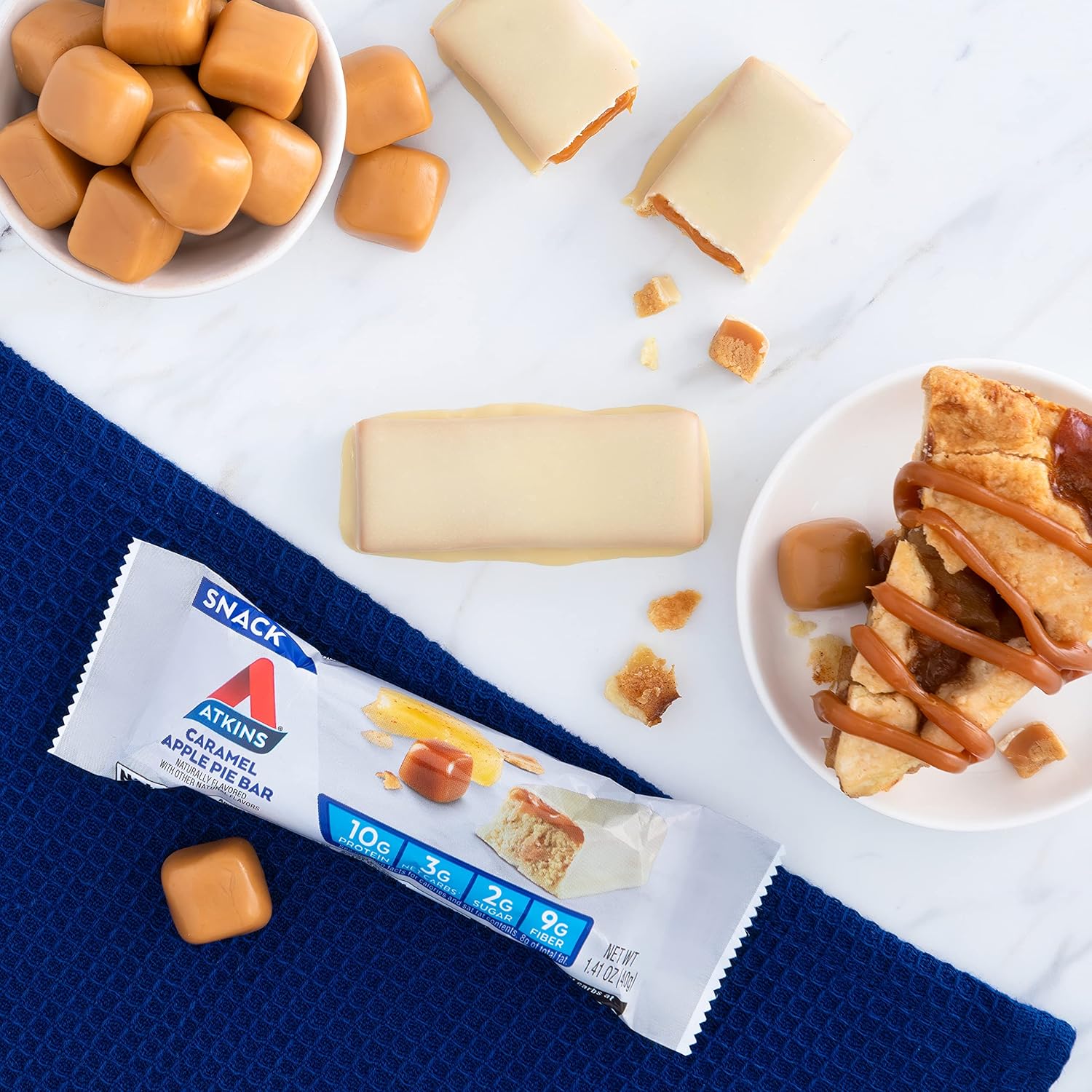 Atkins Caramel Apple Pie Snack Bars - High in Protein & Fiber, Low Carb & Sugar - 30 Bars