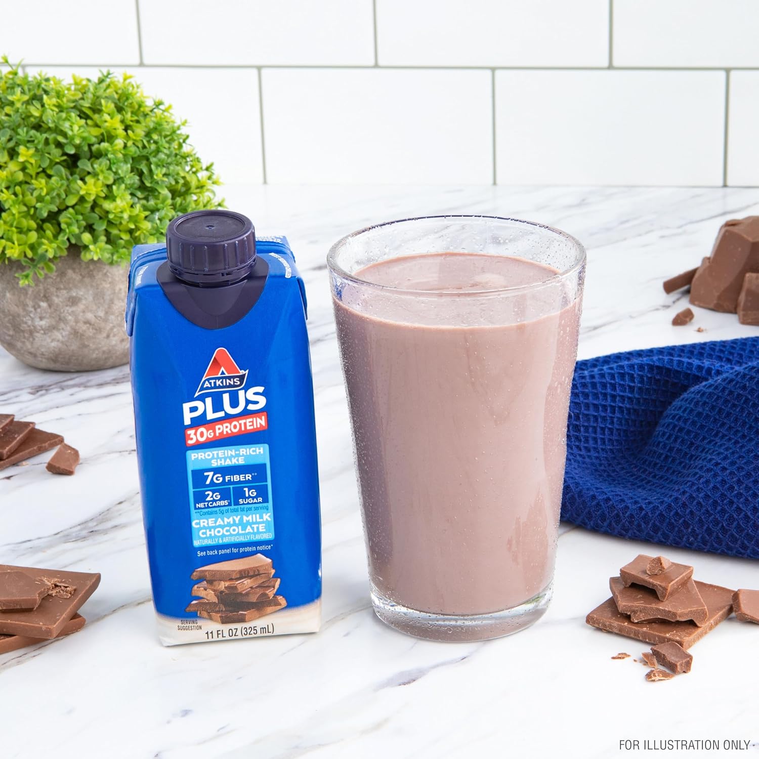 Atkins Creamy Milk Chocolate Protein Shake - 30g Protein, 7g Fiber, 2g Net Carb - Keto Friendly, Low Carb - 12 Count