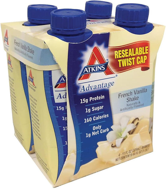 Atkins Creamy Vanilla Protein Shake: 15g Protein, Low Glycemic, 2g Net Carb, Keto Friendly - 4 Pack