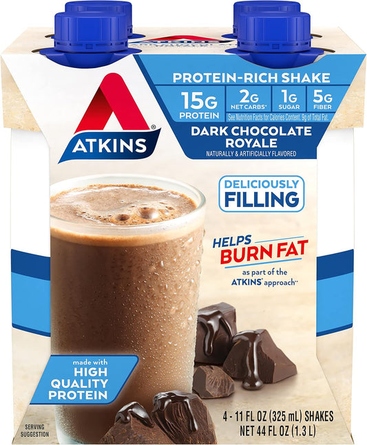 Atkins Dark Chocolate Royale Protein Shake - Keto-Friendly, Gluten-Free, 4-Pack - 11 Fl Oz Each
