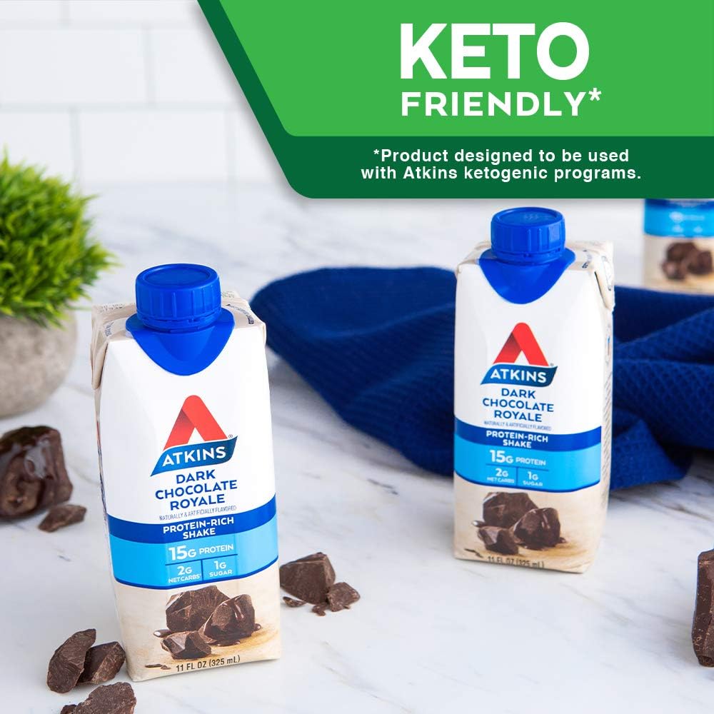 Atkins Dark Chocolate Royale Protein Shake - Keto-Friendly, Gluten-Free, 4-Pack - 11 Fl Oz Each
