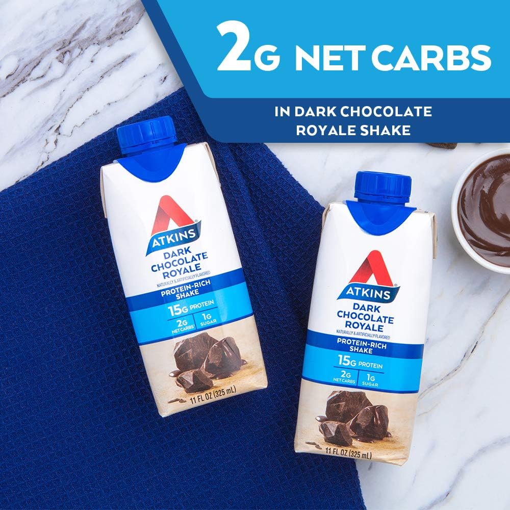 Atkins Dark Chocolate Royale Protein Shake - Keto-Friendly, Gluten-Free, 4-Pack - 11 Fl Oz Each