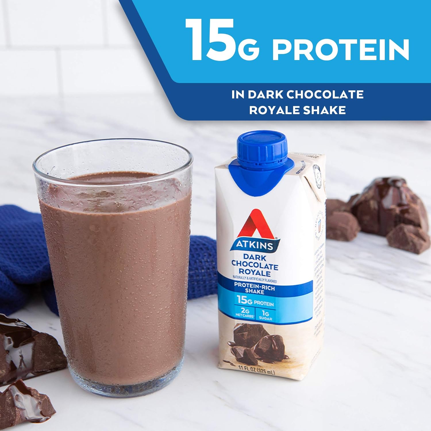 Atkins Dark Chocolate Royale Protein Shake - Keto-Friendly, Gluten-Free, 4-Pack - 11 Fl Oz Each