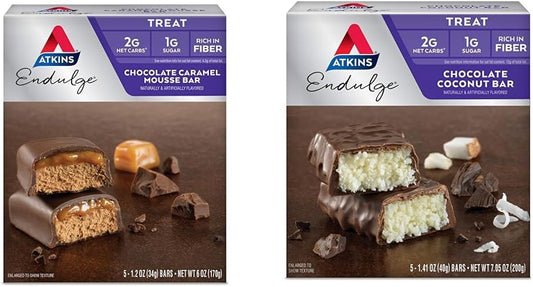 Atkins Endulge Chocolate Caramel & Coconut Bars - Low Sugar, High Fiber Snack, 5 Bars